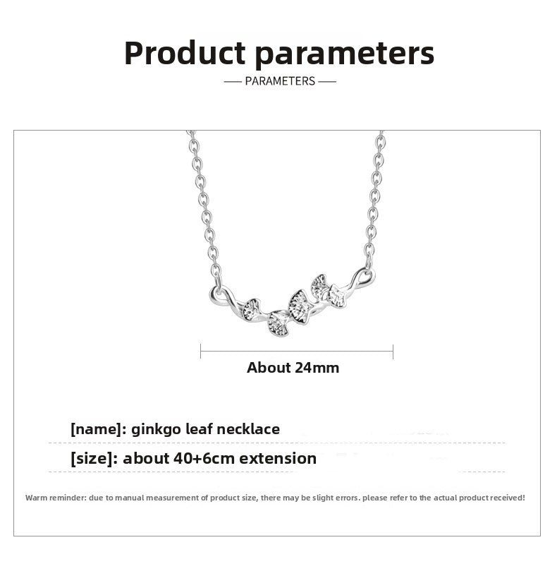 Sweet Ginkgo Leaf Necklace For Women In Silver Copper With Zircon Inlay And Snake Chain