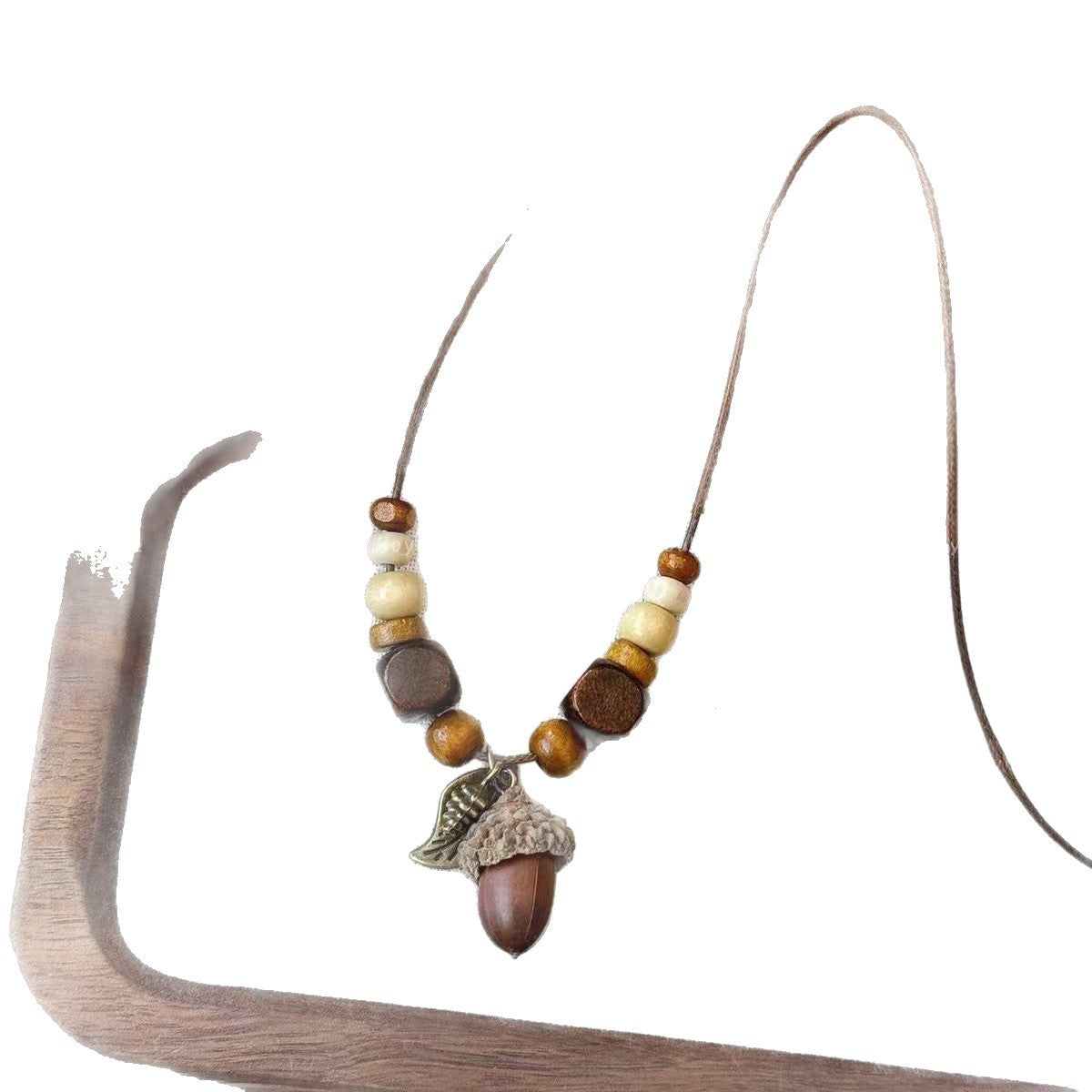 Ethnic Style Flowers Beading Sweater Chain Necklace For Women With Wood Pendant
