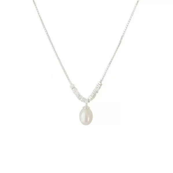 Elegant Silver Pearl Necklace For Adults With Imitation Pearl Pendant And Copper Box Chain