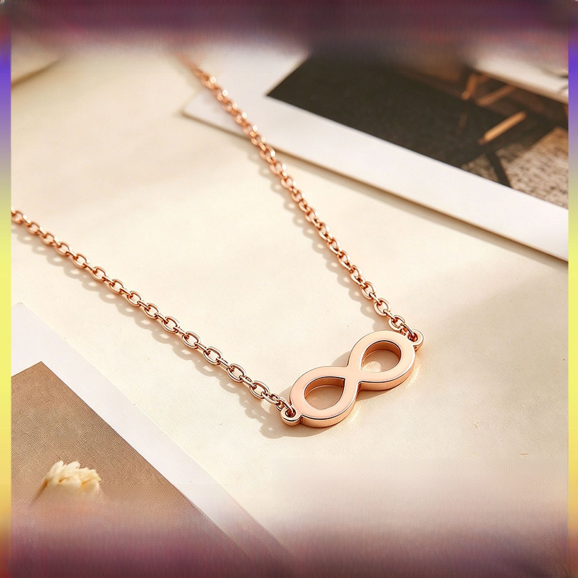 Infinity Pendant Necklace For Women In Gold, Simple Style 304 Stainless Steel With Cable Chain