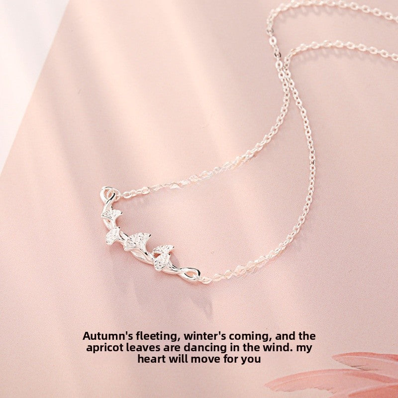 Sweet Ginkgo Leaf Necklace For Women In Silver Copper With Zircon Inlay And Snake Chain