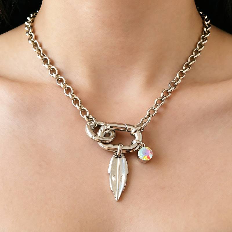 Bohemian Leaves Necklace For Women In 304 Stainless Steel With Zircon Inlay, Featuring Electroplated Finish