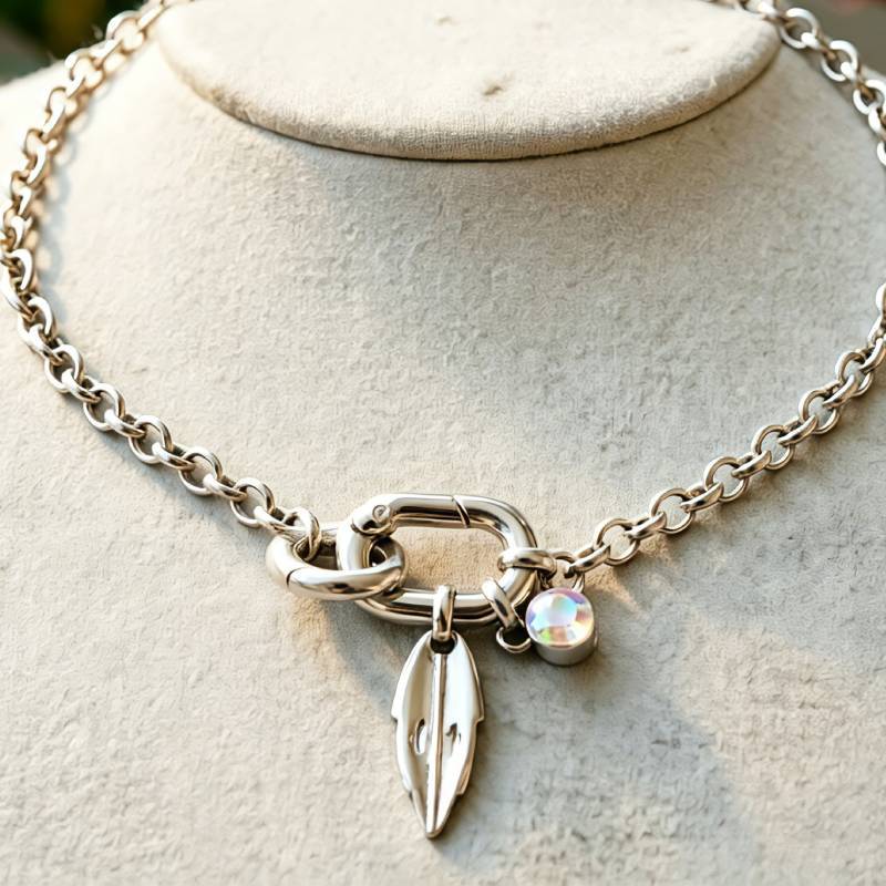 Bohemian Leaves Necklace For Women In 304 Stainless Steel With Zircon Inlay, Featuring Electroplated Finish