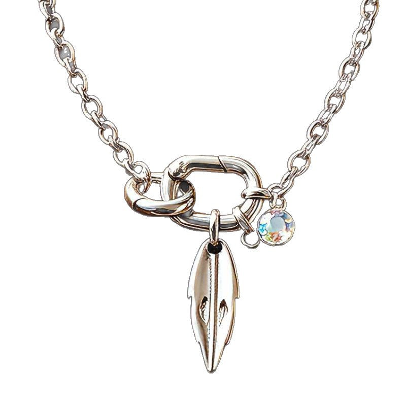 Bohemian Leaves Necklace For Women In 304 Stainless Steel With Zircon Inlay, Featuring Electroplated Finish
