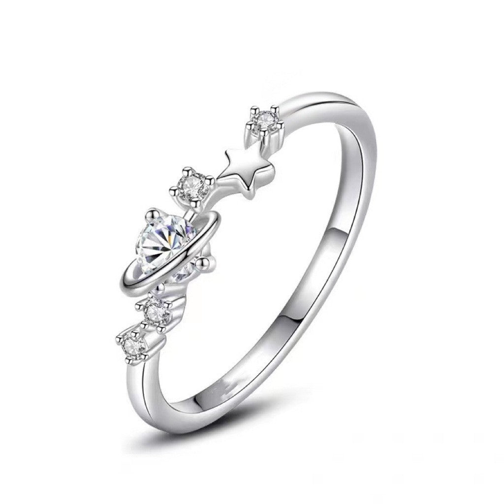 Couple Star Rings In Electroplated Copper With Rhinestone Inlay, Elegant Matching Jewelry Set