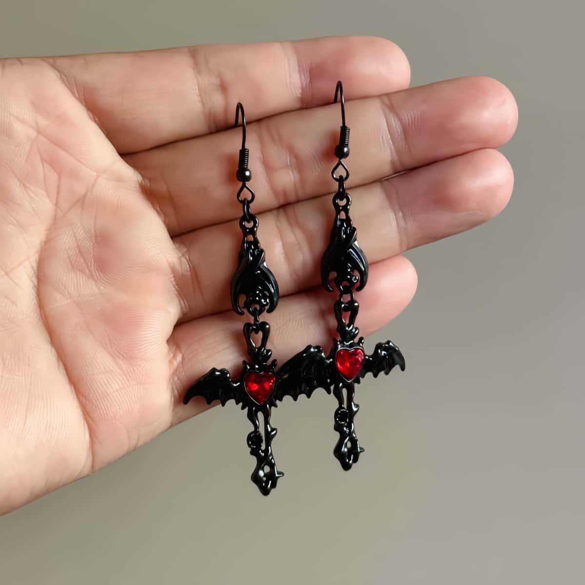 Gothic Red Bat Necklace For Women With Alloy Cable Chain And Artificial Crystal Inlay