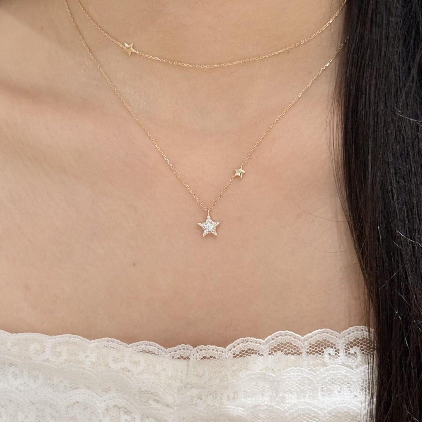 Gold Electroplated Pentagon Pendant Necklace For Women With Copper Pendant And Zircon Inlay In 304 Stainless Steel