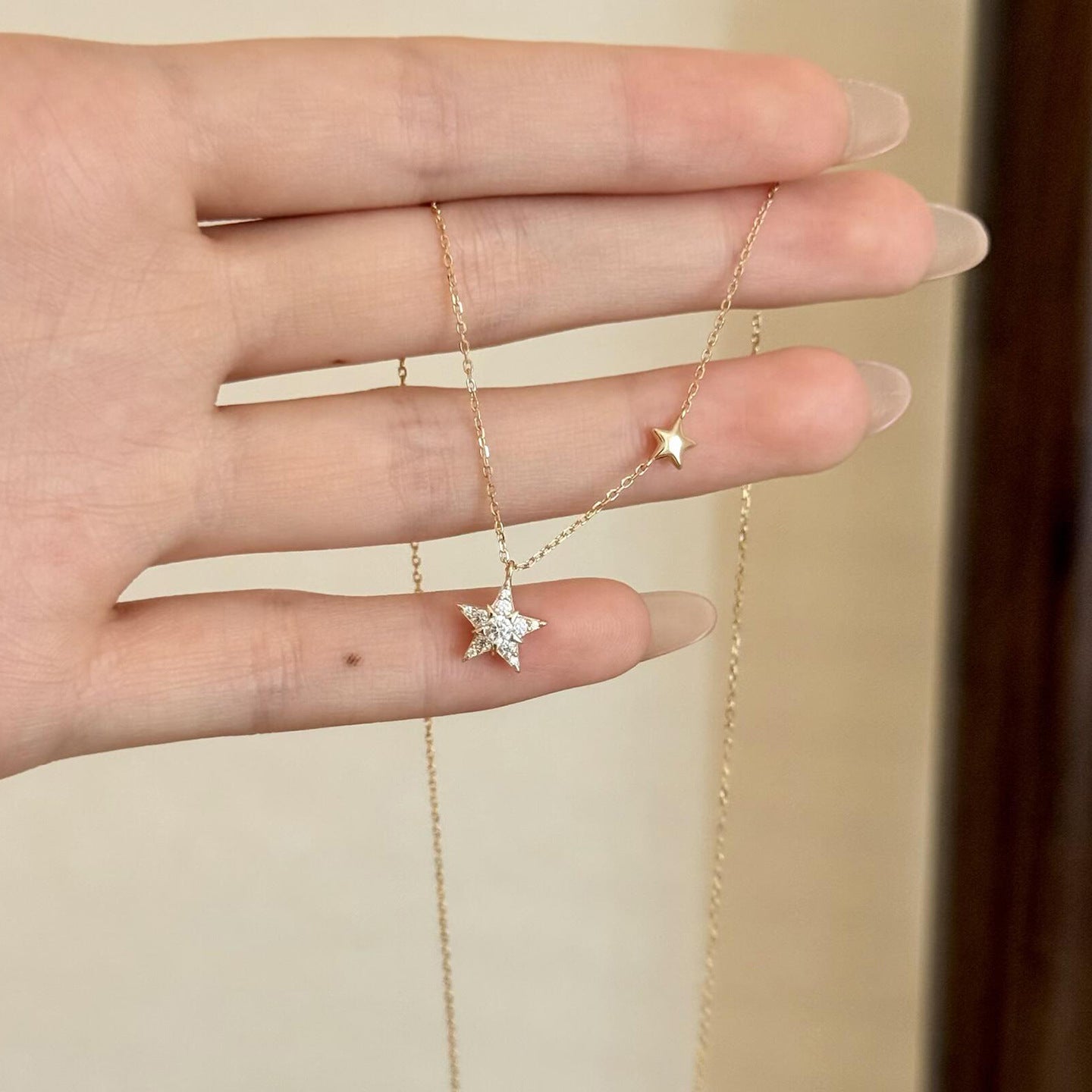Gold Electroplated Pentagon Pendant Necklace For Women With Copper Pendant And Zircon Inlay In 304 Stainless Steel
