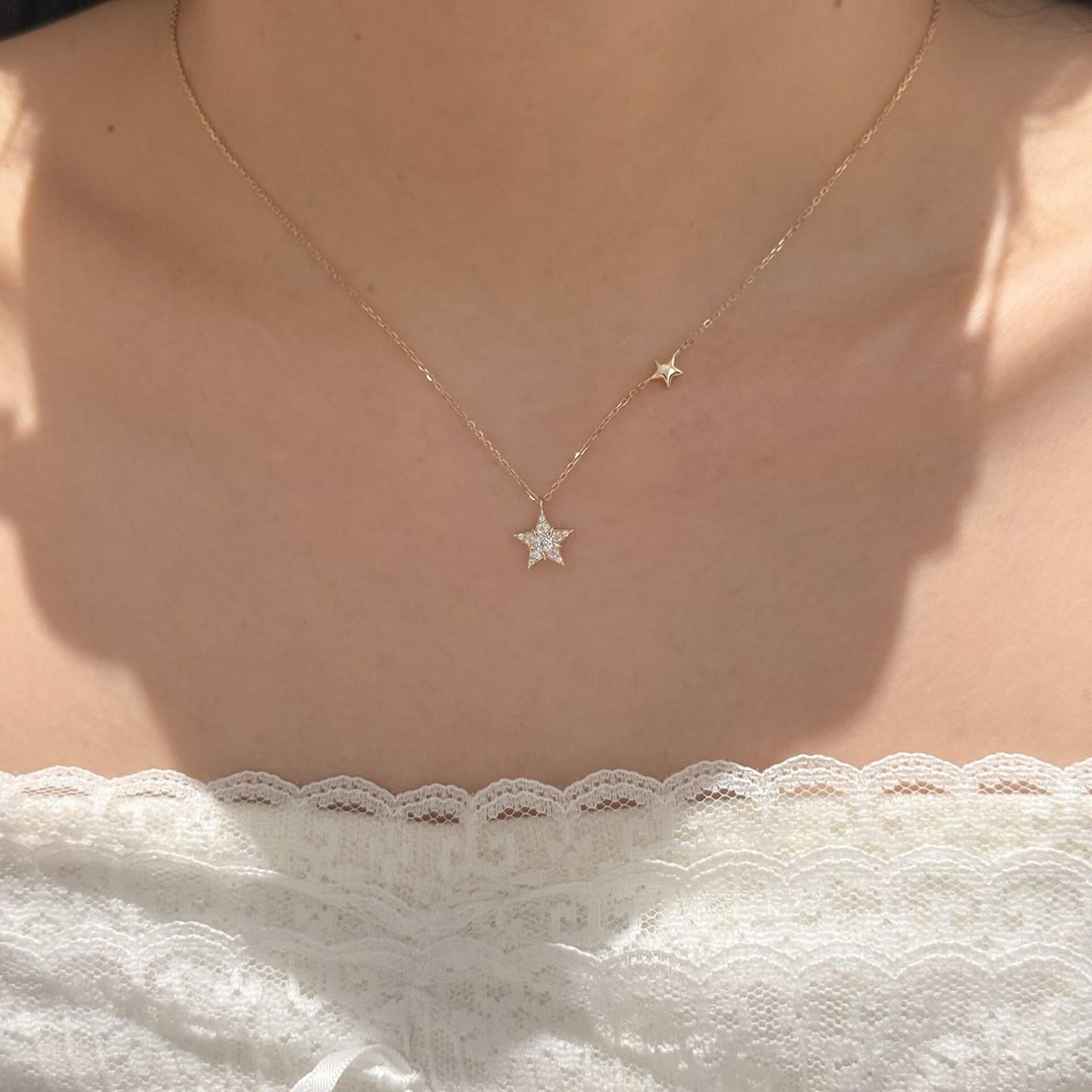 Gold Electroplated Pentagon Pendant Necklace For Women With Copper Pendant And Zircon Inlay In 304 Stainless Steel