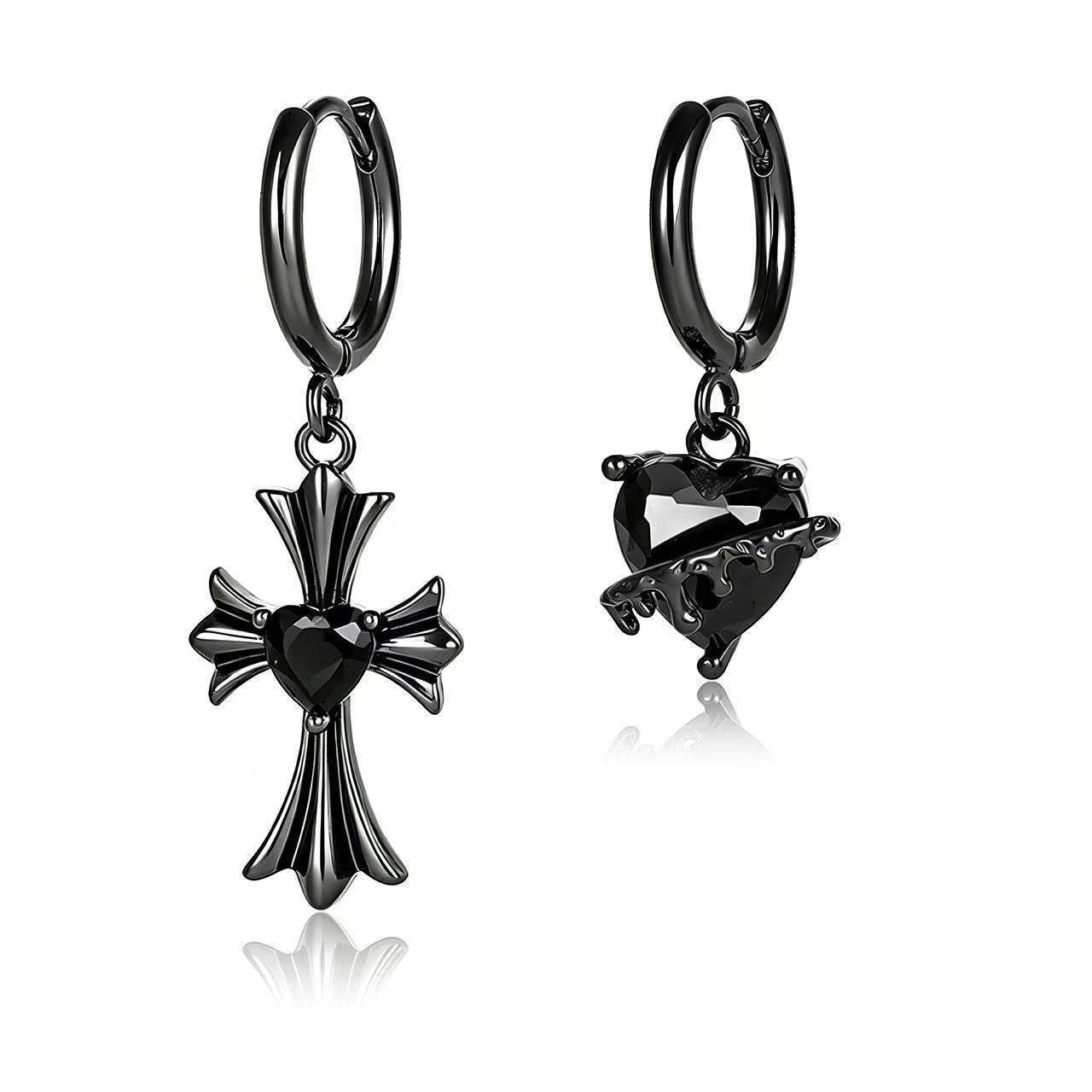 Asymmetrical Gothic Cross Earrings For Women In Copper With Zircon Inlay