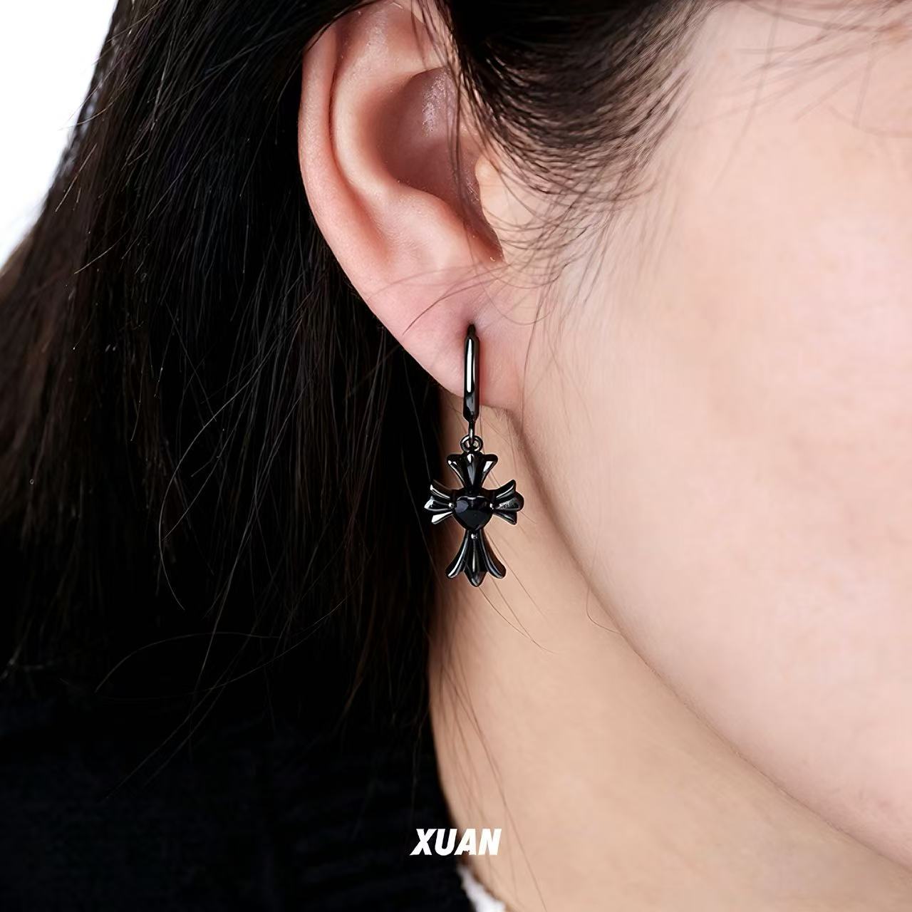 Asymmetrical Gothic Cross Earrings For Women In Copper With Zircon Inlay