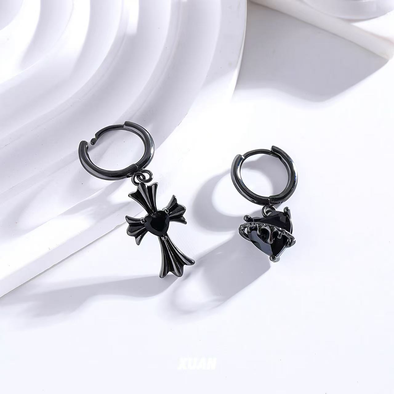Asymmetrical Gothic Cross Earrings For Women In Copper With Zircon Inlay