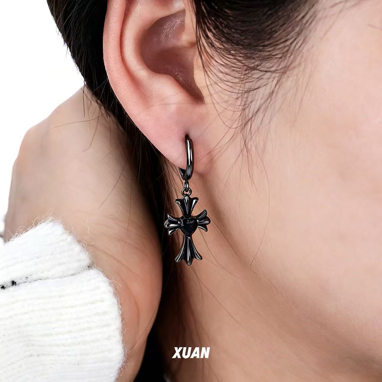 Asymmetrical Gothic Cross Earrings For Women In Copper With Zircon Inlay
