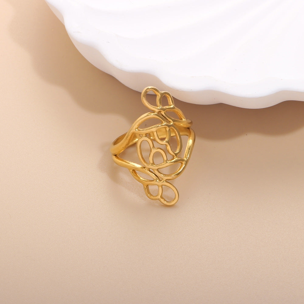 Geometric Open Rings For Women In Titanium Steel With 18K Real Gold Electroplated Finish, Available In Gold