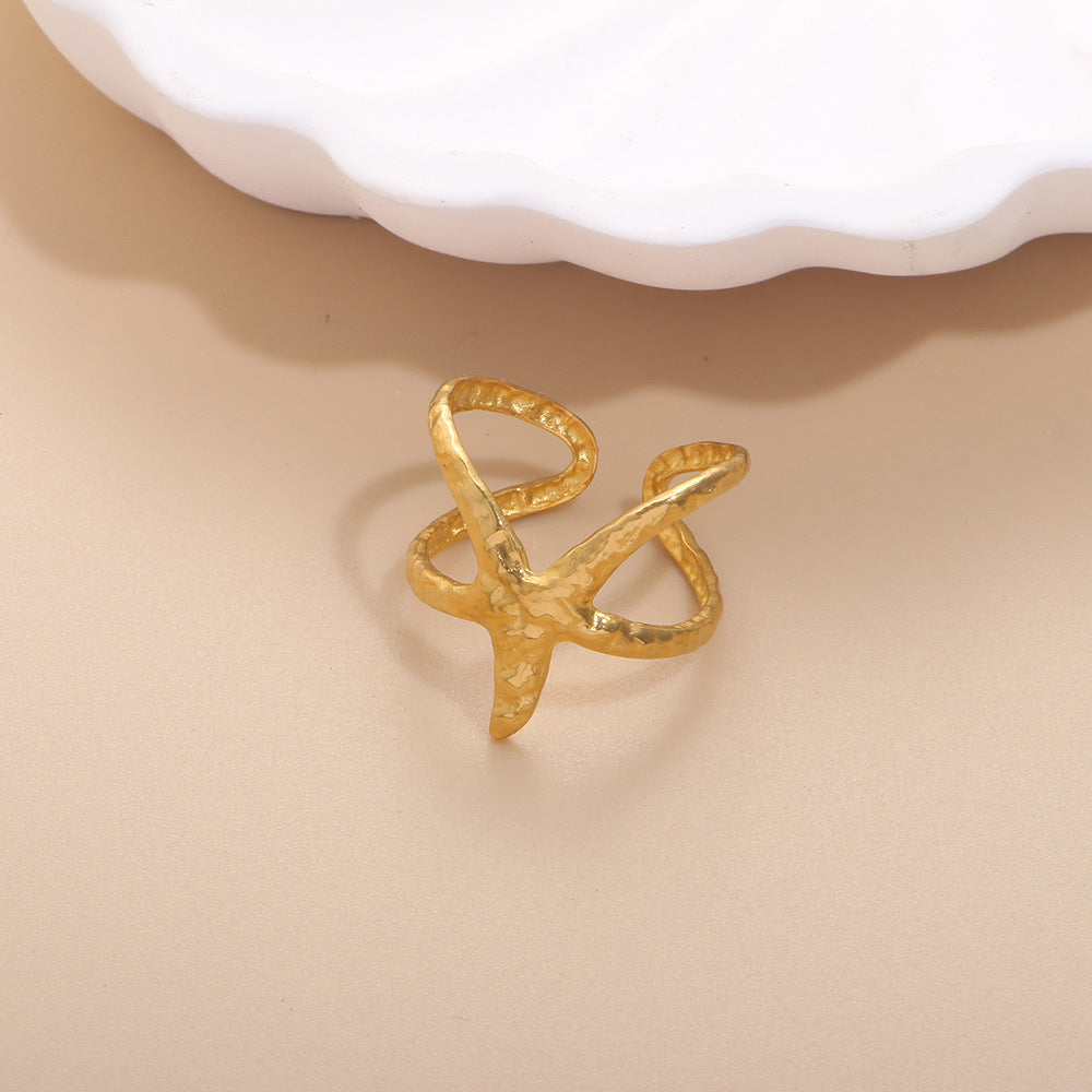 Geometric Open Rings For Women In Titanium Steel With 18K Real Gold Electroplated Finish, Available In Gold