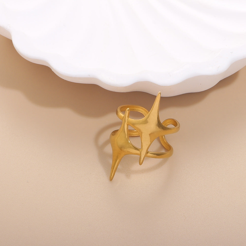 Geometric Open Rings For Women In Titanium Steel With 18K Real Gold Electroplated Finish, Available In Gold