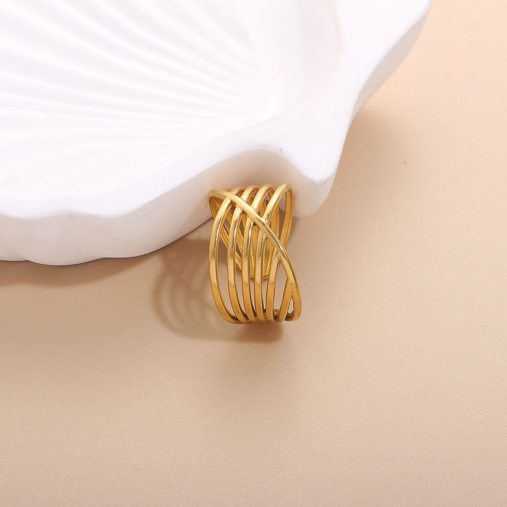 Geometric Open Rings For Women In Titanium Steel With 18K Real Gold Electroplated Finish, Available In Gold