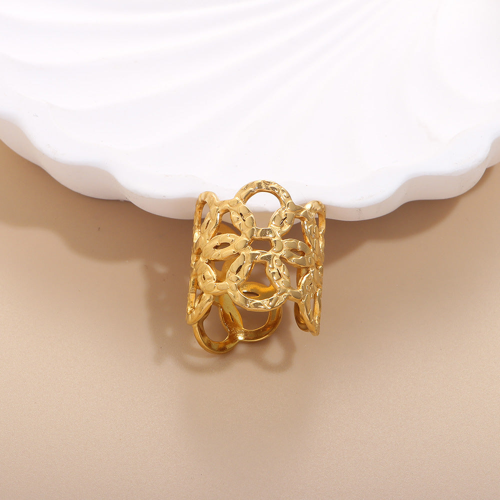 Geometric Open Rings For Women In Titanium Steel With 18K Real Gold Electroplated Finish, Available In Gold