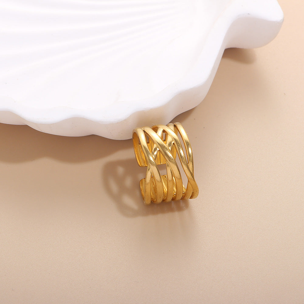 Geometric Open Rings For Women In Titanium Steel With 18K Real Gold Electroplated Finish, Available In Gold