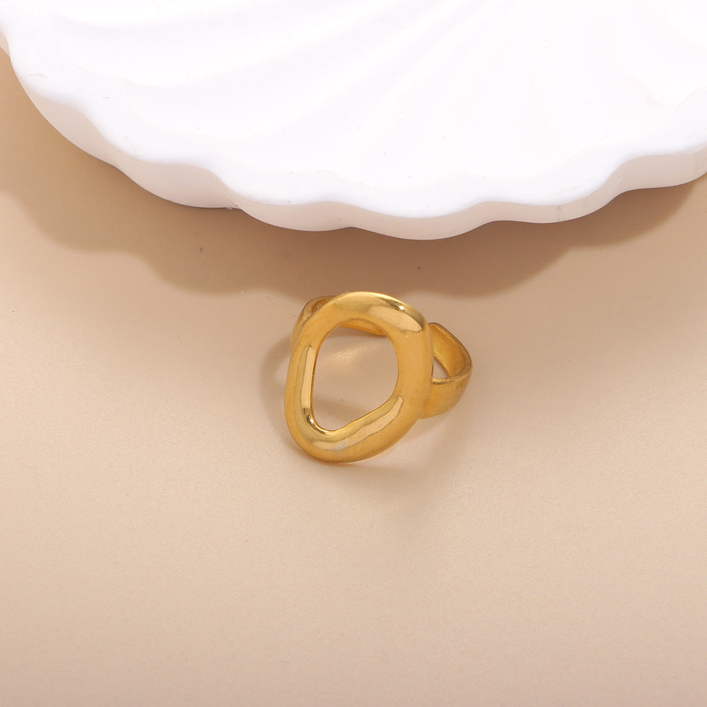 Geometric Open Rings For Women In Titanium Steel With 18K Real Gold Electroplated Finish, Available In Gold