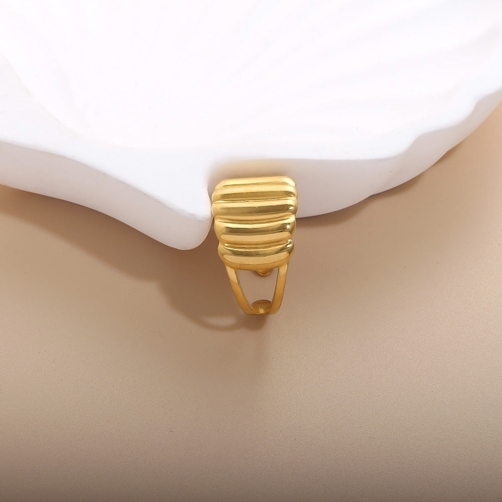 Geometric Open Rings For Women In Titanium Steel With 18K Real Gold Electroplated Finish, Available In Gold