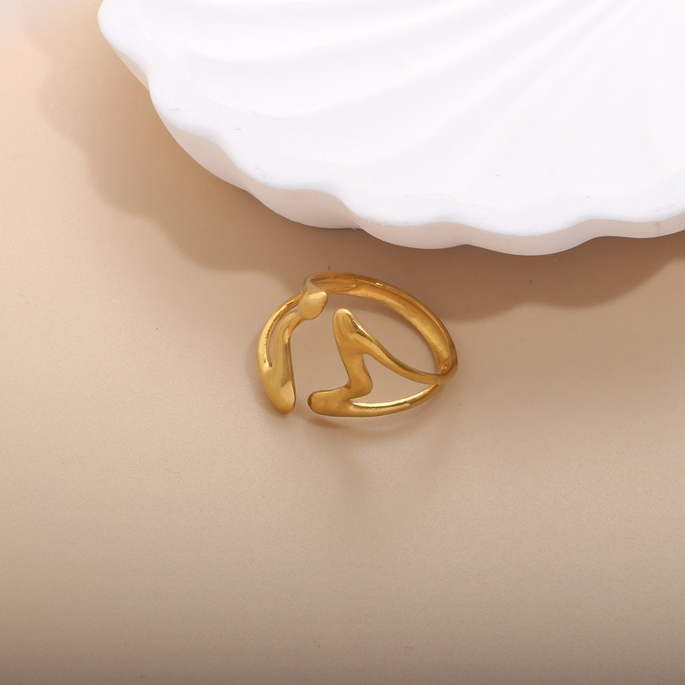 Geometric Open Rings For Women In Titanium Steel With 18K Real Gold Electroplated Finish, Available In Gold