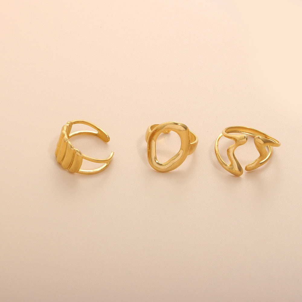 Geometric Open Rings For Women In Titanium Steel With 18K Real Gold Electroplated Finish, Available In Gold