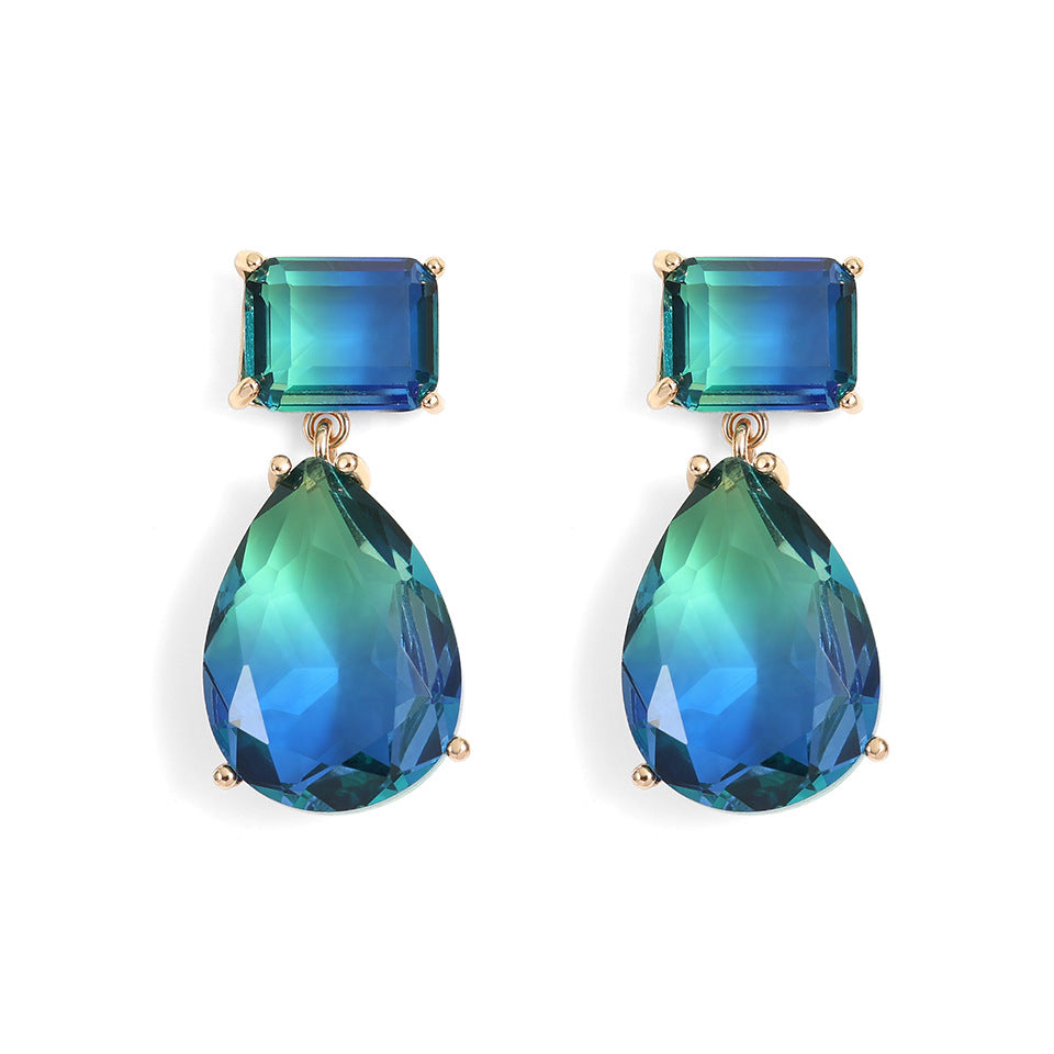 Geometric Earrings For Women In Cyan Featuring Copper Ear Pins And Zircon Inlay Material