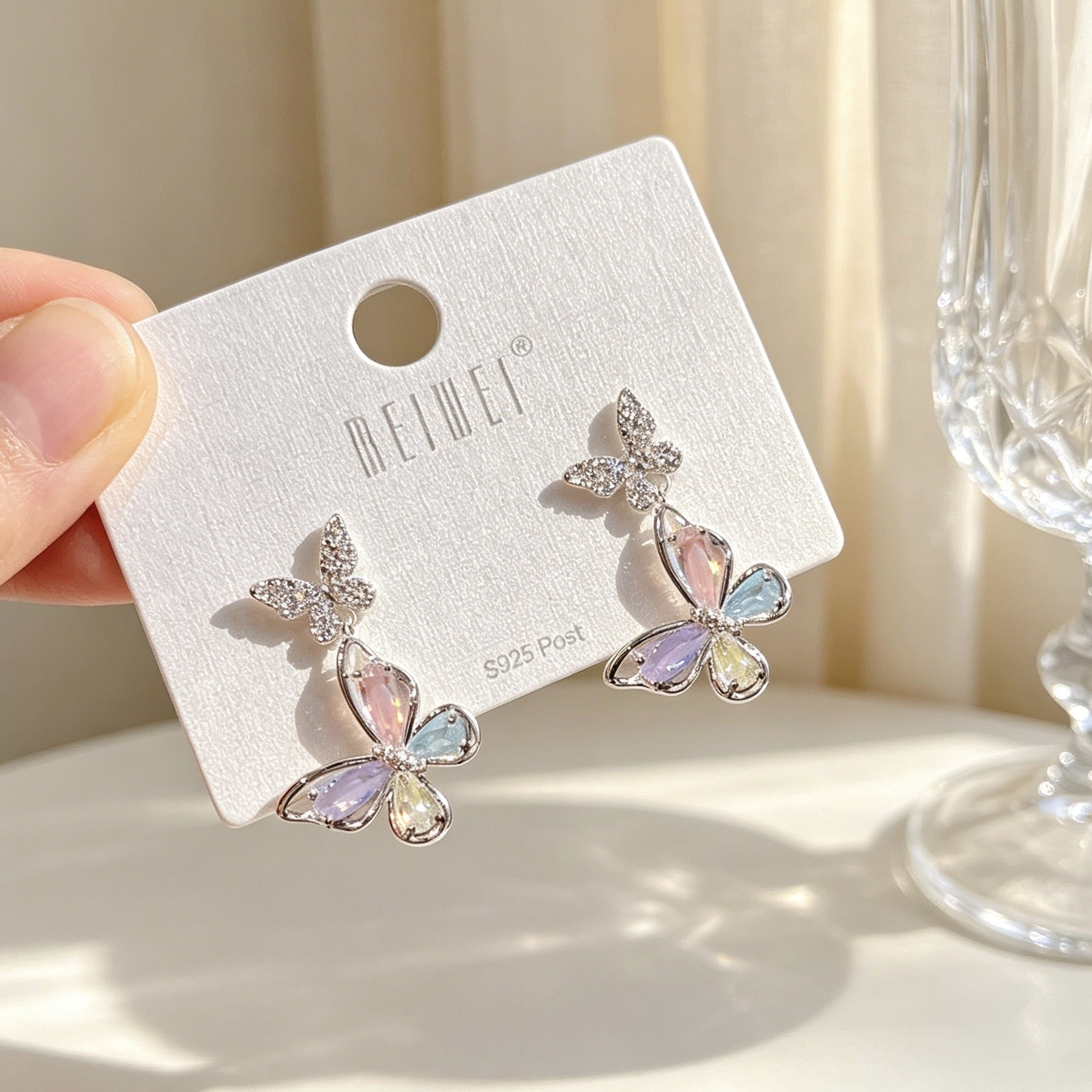 Butterfly Tassel Drop Earrings For Women In Sweet Style With 925 Sterling Silver Studs And Copper Zircon Inlay