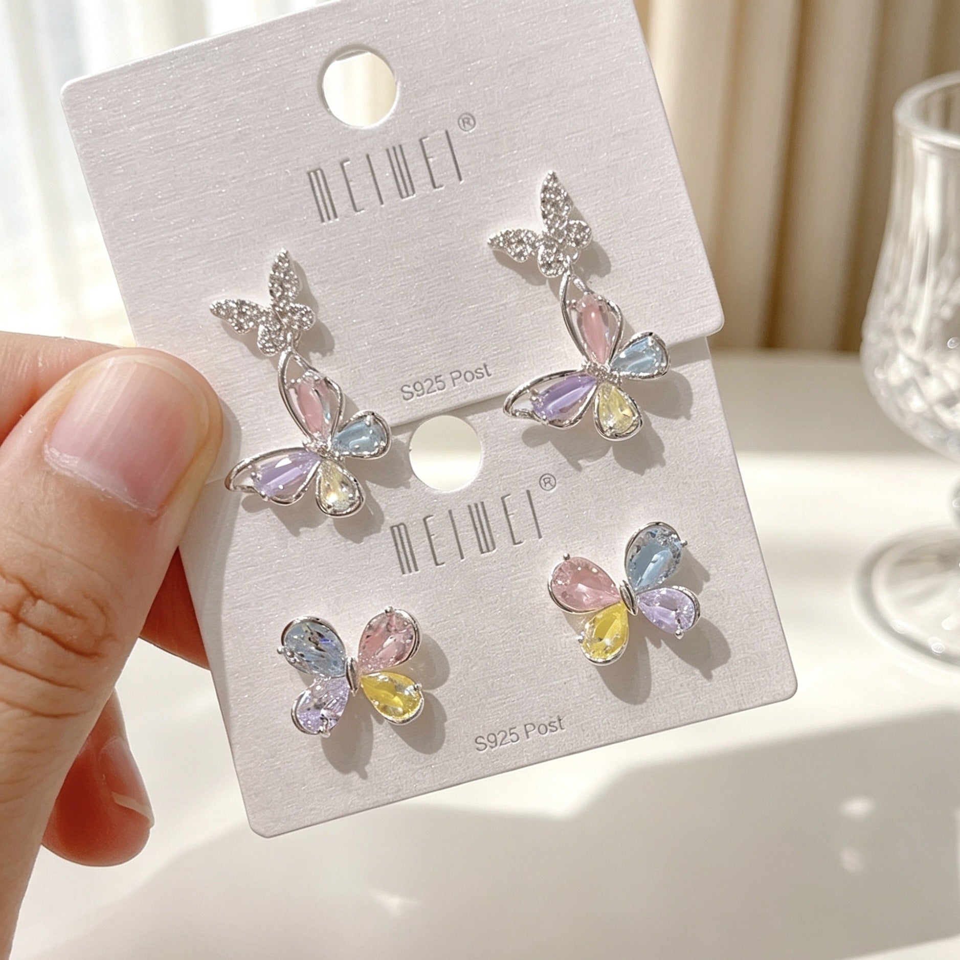 Butterfly Tassel Drop Earrings For Women In Sweet Style With 925 Sterling Silver Studs And Copper Zircon Inlay