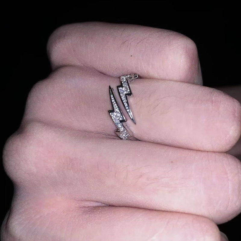 Hip-Hop Men's Open Lightning Ring For Style Featuring Electroplated Alloy Design