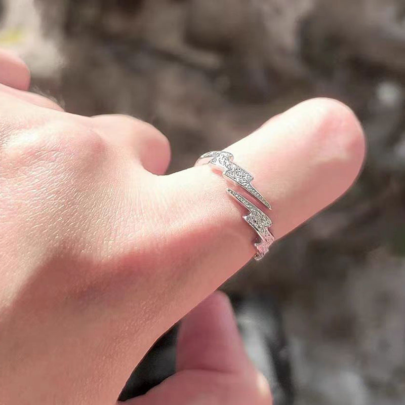 Hip-Hop Men's Open Lightning Ring For Style Featuring Electroplated Alloy Design