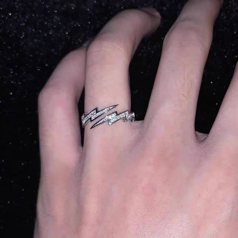 Hip-Hop Men's Open Lightning Ring For Style Featuring Electroplated Alloy Design