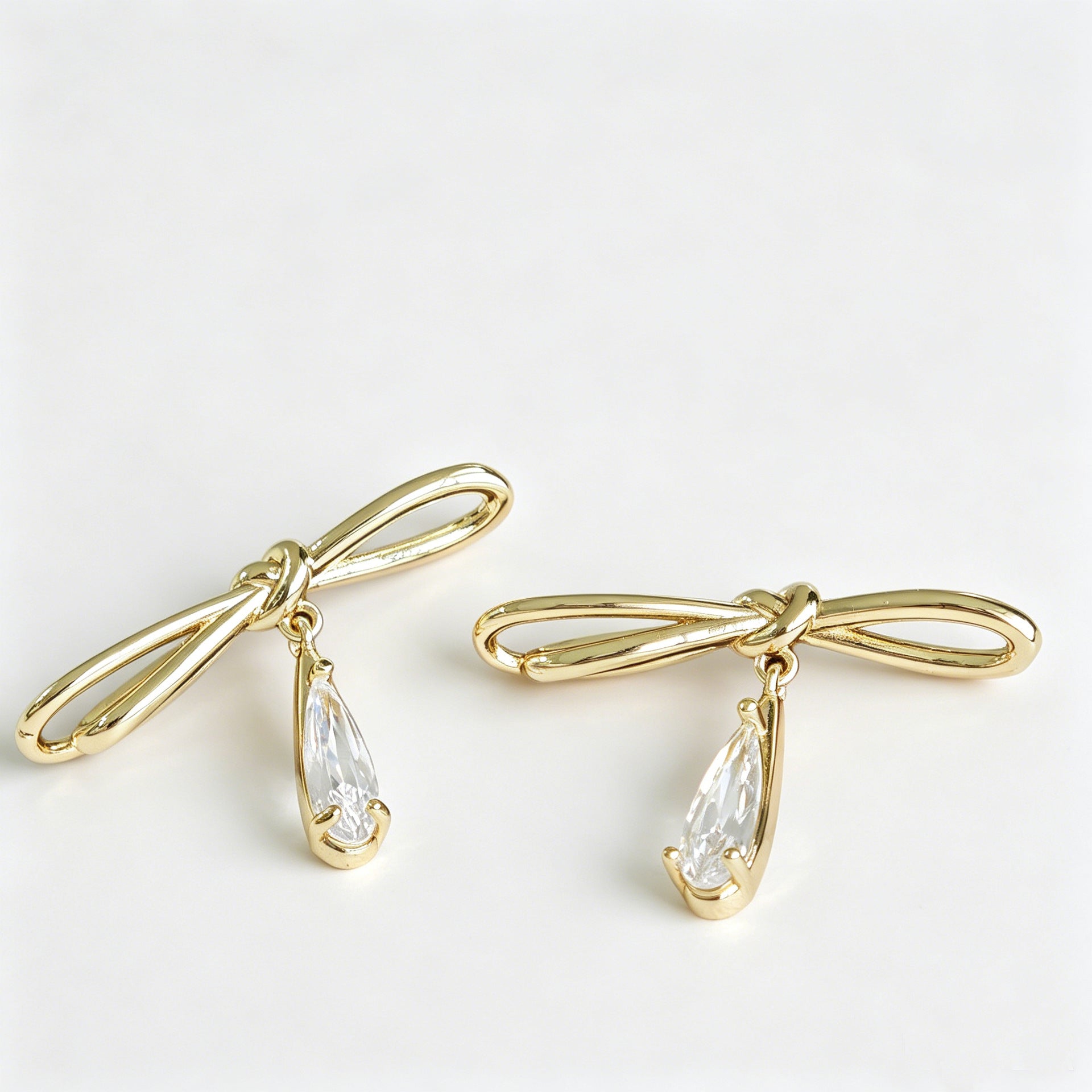 Bow Tie Earrings For Women In New Style, Gold Copper With Zircon Inlay