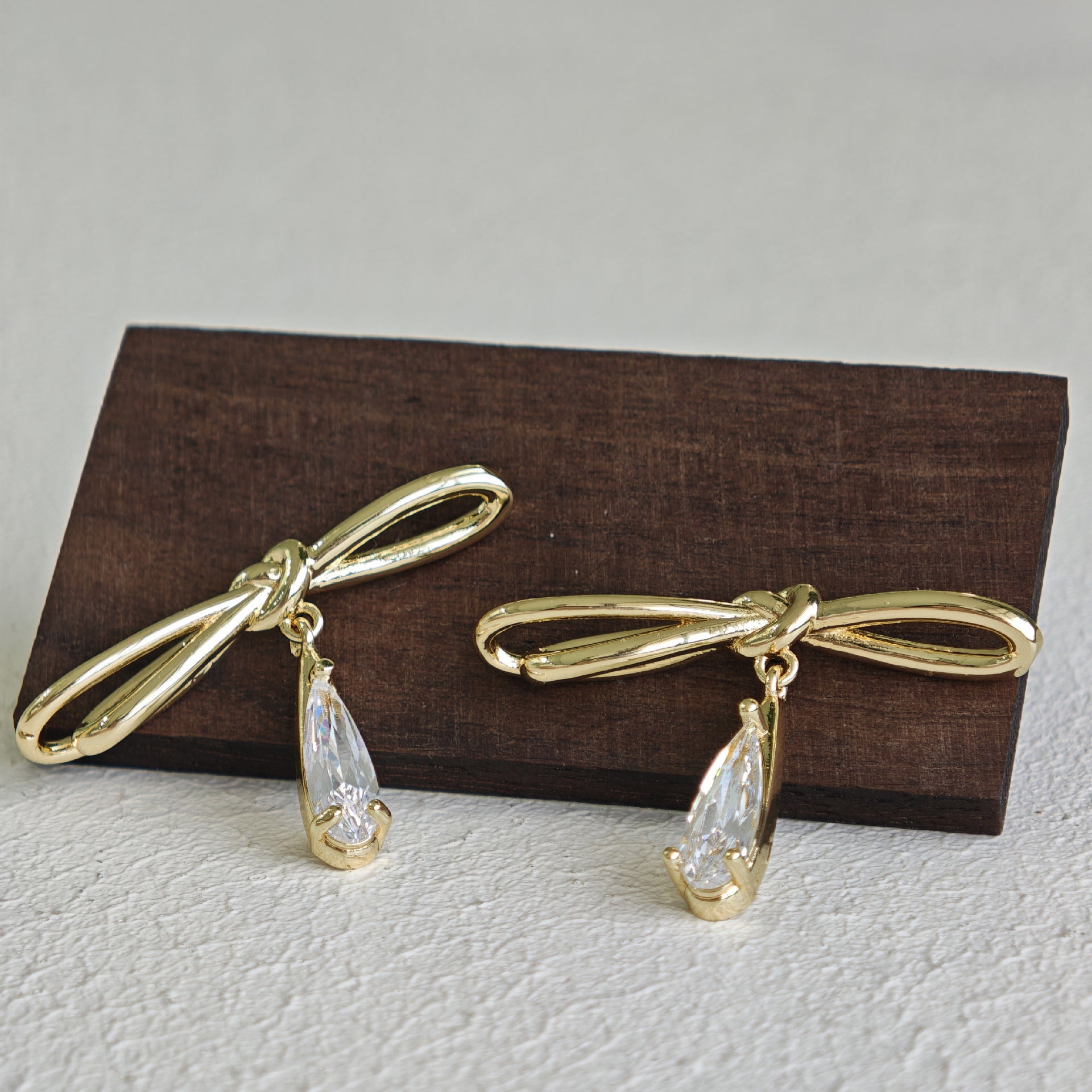 Bow Tie Earrings For Women In New Style, Gold Copper With Zircon Inlay