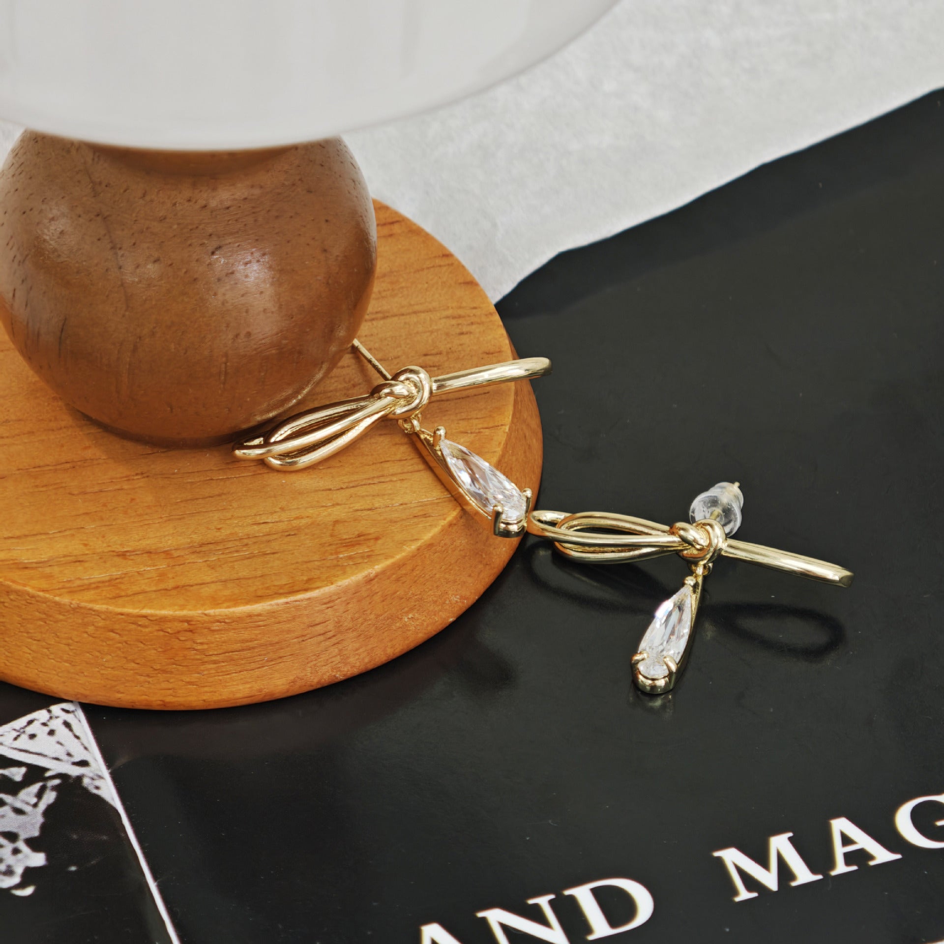 Bow Tie Earrings For Women In New Style, Gold Copper With Zircon Inlay