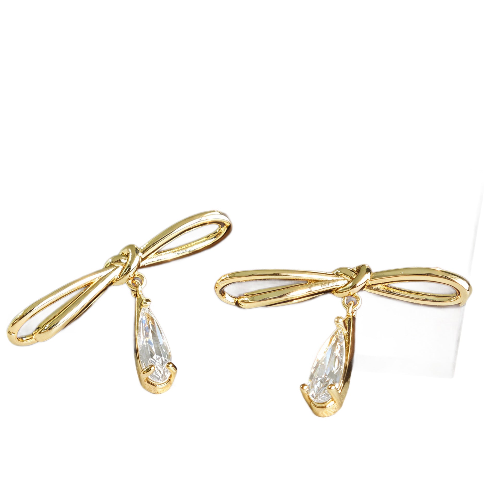Bow Tie Earrings For Women In New Style, Gold Copper With Zircon Inlay