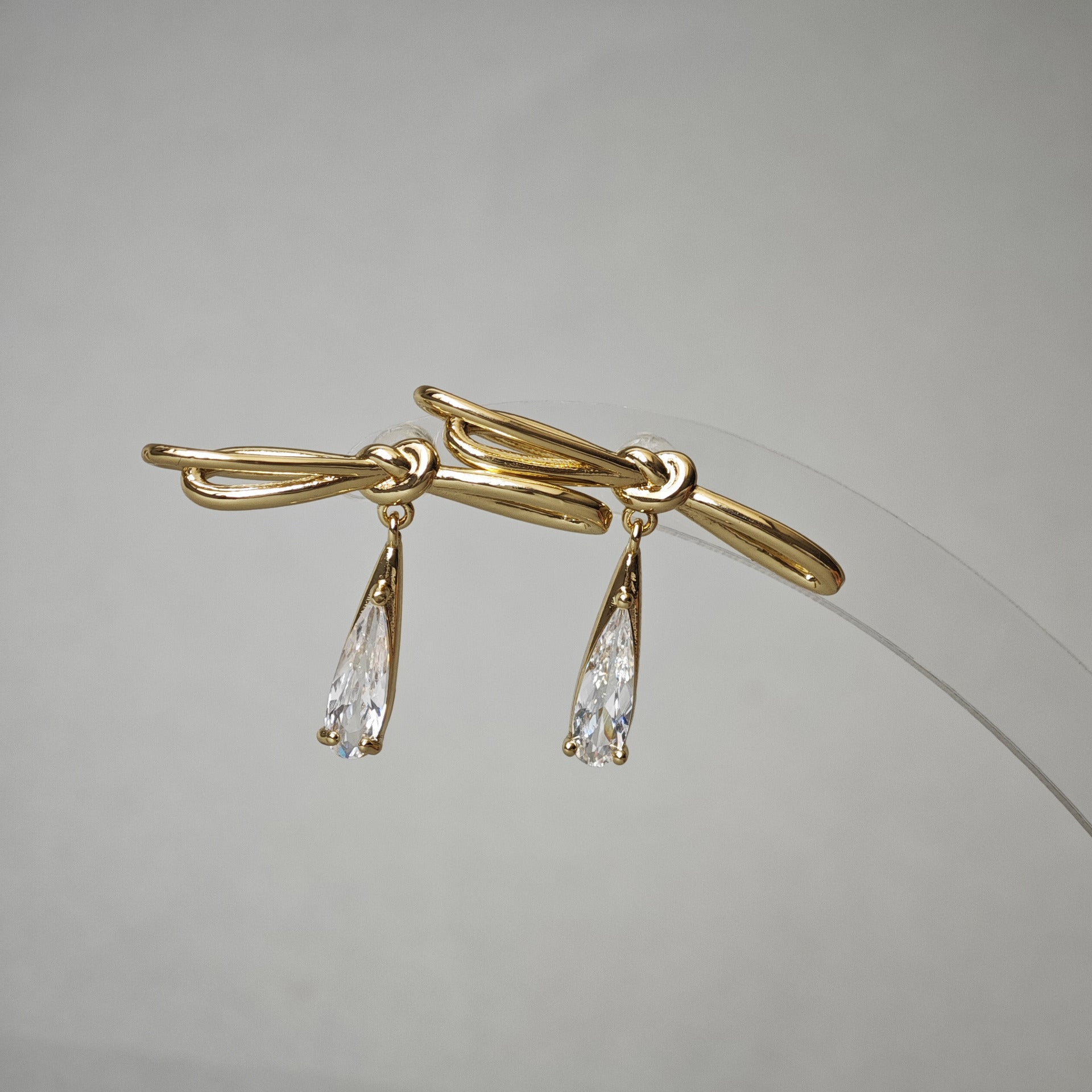 Bow Tie Earrings For Women In New Style, Gold Copper With Zircon Inlay