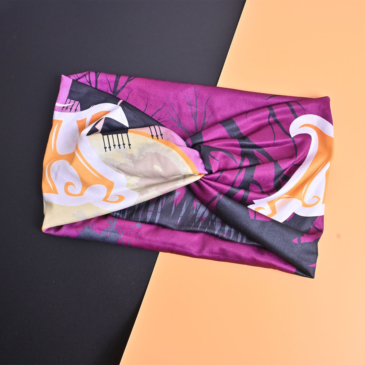 Funny Skull Spa Headband In Purple, Made Of Polyester, Unisex Halloween Headband