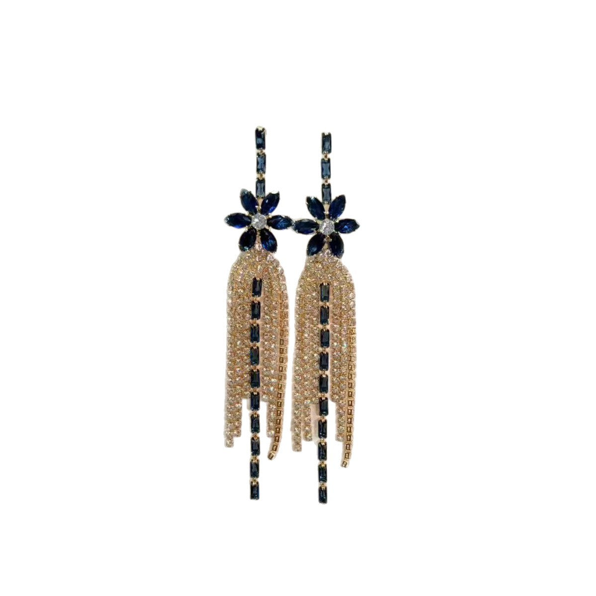Exaggerated Bow Tie Earrings For Women With Gold Tassel And Rhinestone Inlay