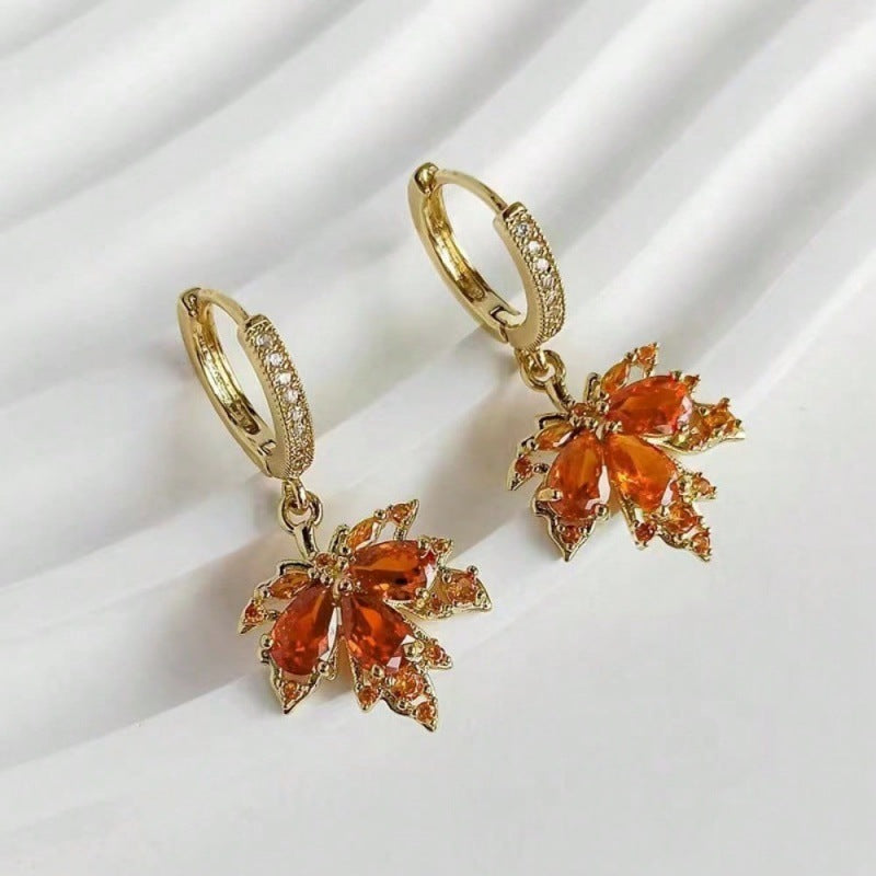 Maple Leaf Tassel Earrings For Women, 1 Pair Alloy Earrings Featuring 304 Stainless Steel Ear Pins