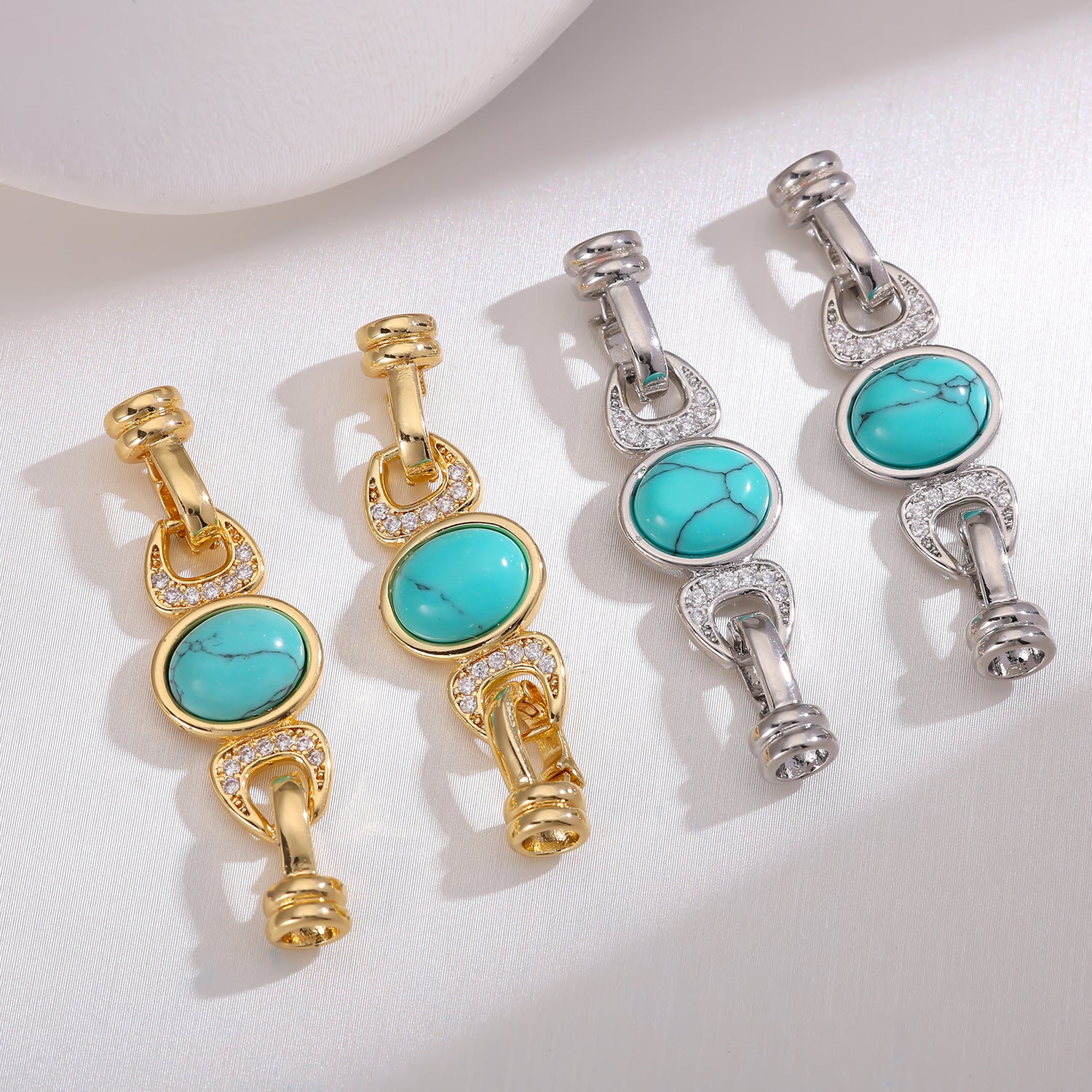 Copper Jewelry Buckle With Turquoise Inlay, Electroplated Gold Finish, Natural Material Jewelry Accessory