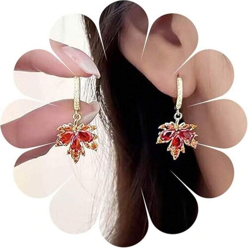 Maple Leaf Tassel Earrings For Women, 1 Pair Alloy Earrings Featuring 304 Stainless Steel Ear Pins