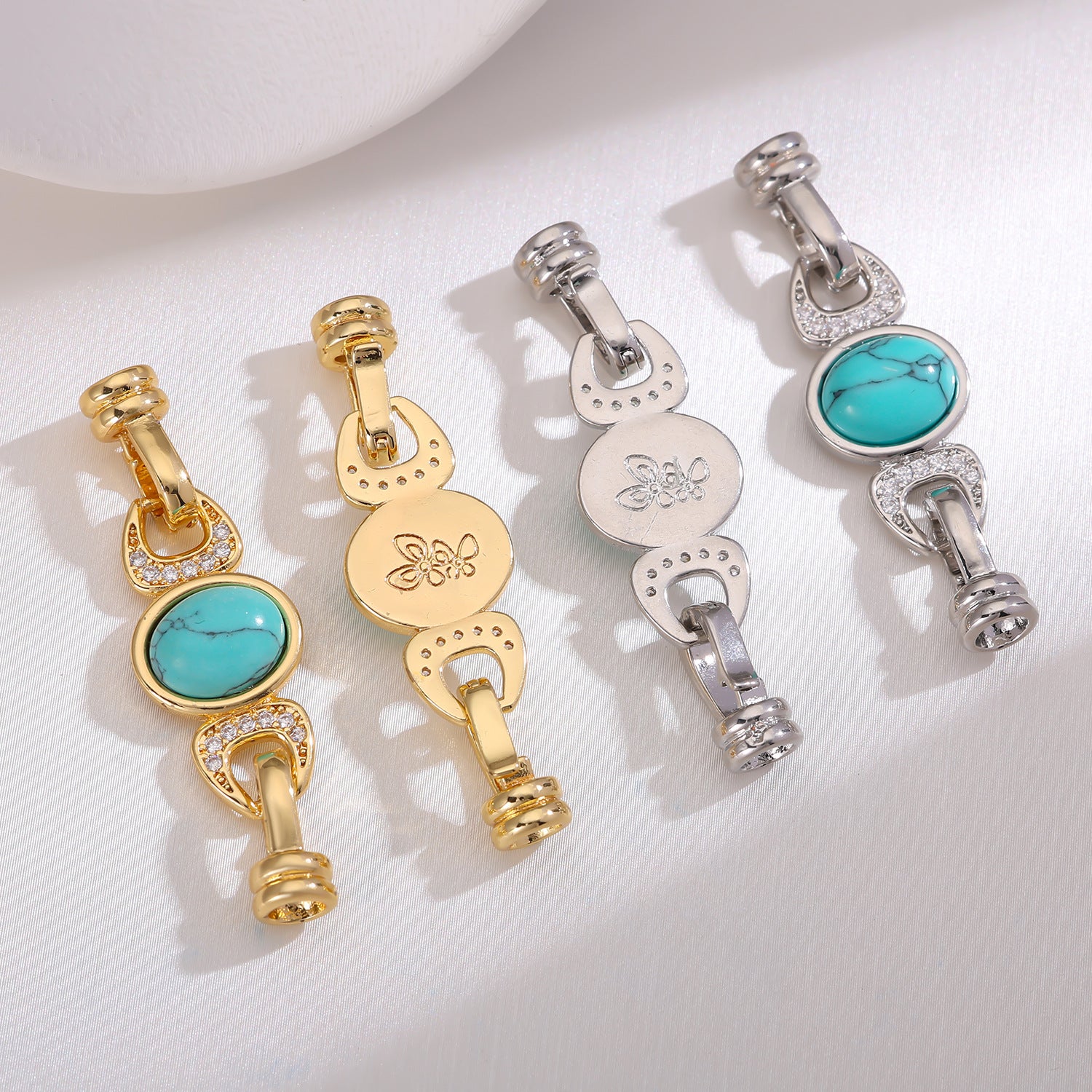 Copper Jewelry Buckle With Turquoise Inlay, Electroplated Gold Finish, Natural Material Jewelry Accessory