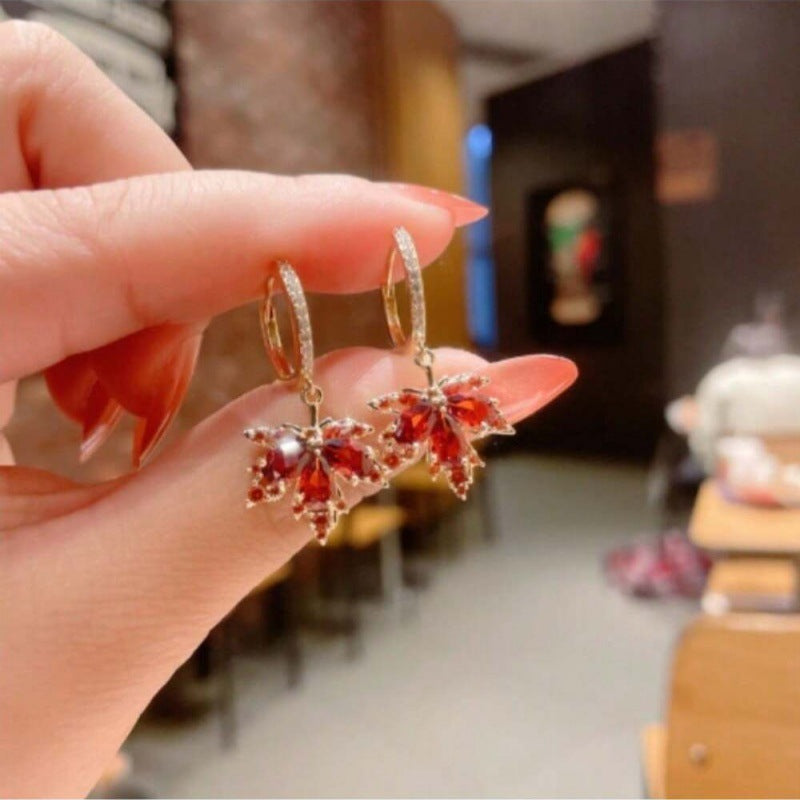 Maple Leaf Tassel Earrings For Women, 1 Pair Alloy Earrings Featuring 304 Stainless Steel Ear Pins
