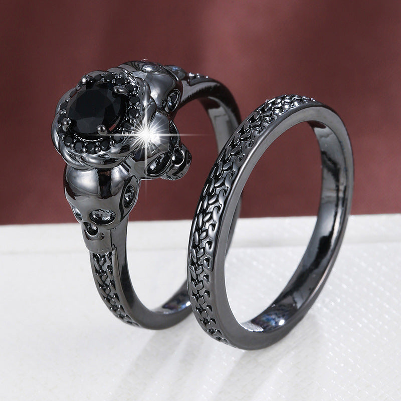 Gothic Skull Rings For Couples With Claw Setting, Electroplated Copper And Zircon Inlay