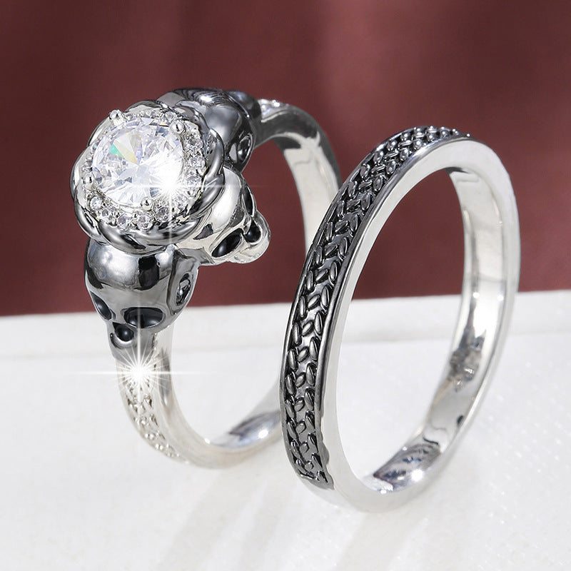 Gothic Skull Rings For Couples With Claw Setting, Electroplated Copper And Zircon Inlay