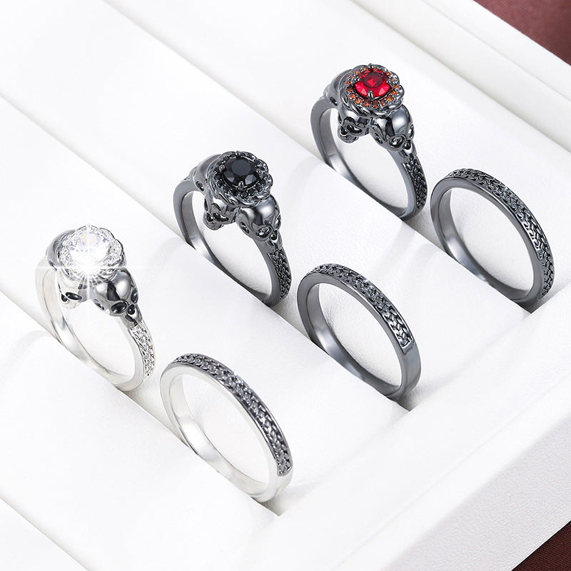 Gothic Skull Rings For Couples With Claw Setting, Electroplated Copper And Zircon Inlay