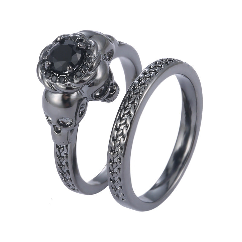 Gothic Skull Rings For Couples With Claw Setting, Electroplated Copper And Zircon Inlay