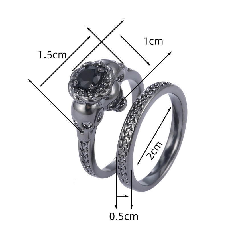 Gothic Skull Rings For Couples With Claw Setting, Electroplated Copper And Zircon Inlay